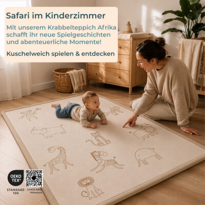 Safari im Kinderzimmer: Spielen auf dem Sanosoft Krabbelteppich „Afrika“ - Krabbelteppich Afrika – Spielen &amp; Entdecken mit Sanosoft