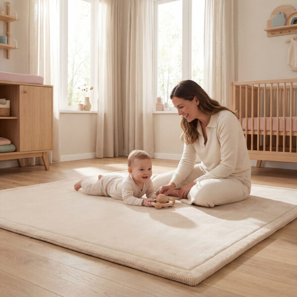 Sanosoft samtweicher und kuscheliger Krabbelteppich Sand / Beige 160x230cm