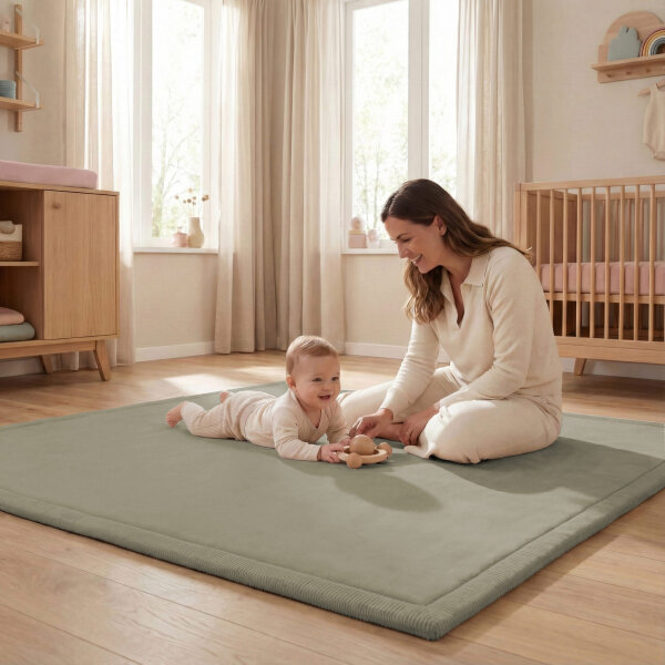 Sanosoft samtweicher und kuscheliger Krabbelteppich Schilfgrün 160x230cm