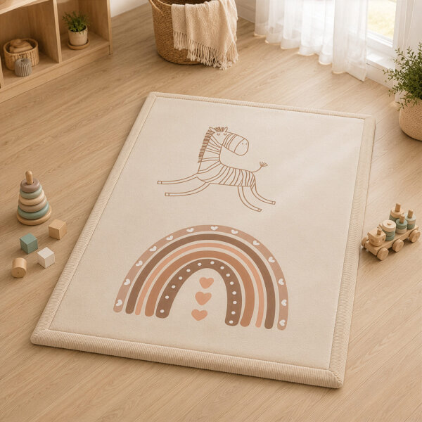 Sanosoft samtweicher und kuscheliger Krabbelteppich "Regenbogen" 120x170cm